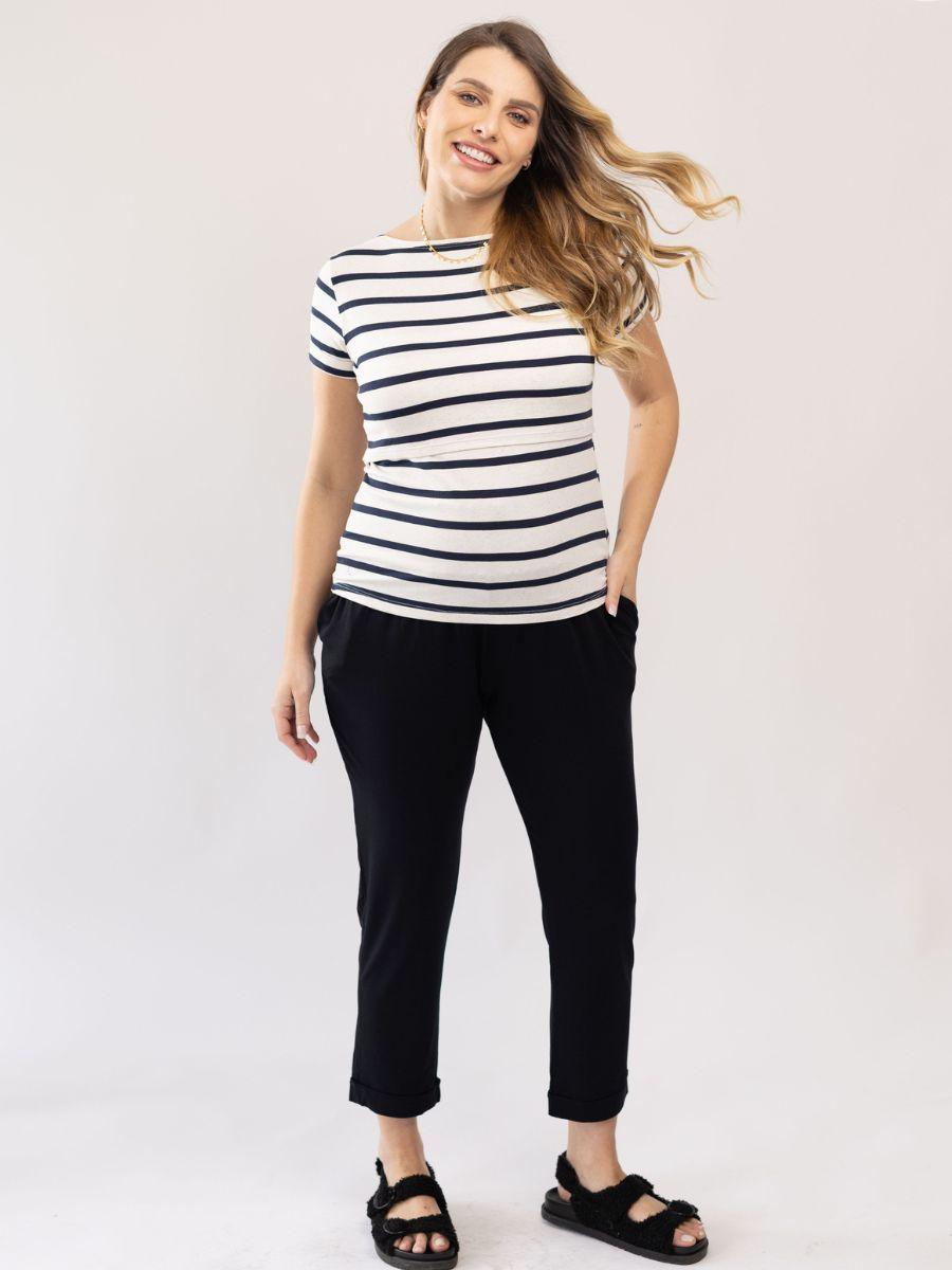 Blusa Lino Stripe Amamentação Manga Curta-Blusa-Mammy.b