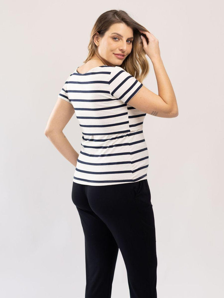 Blusa Lino Stripe Amamentação Manga Curta-Blusa-Mammy.b