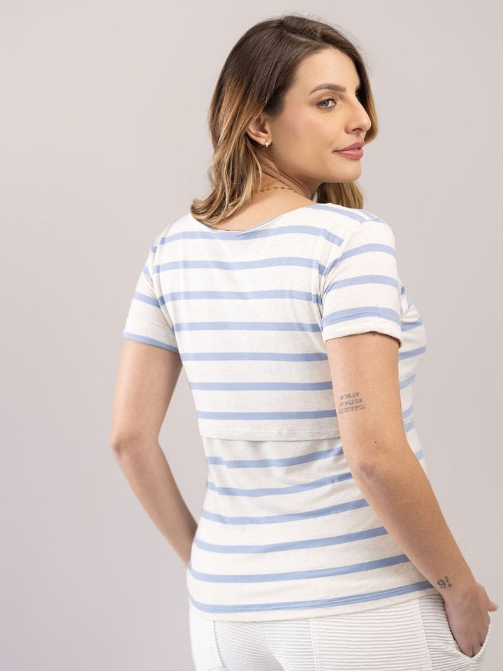 Blusa Lino Stripe Amamentação Manga Curta-Blusa-Mammy.b