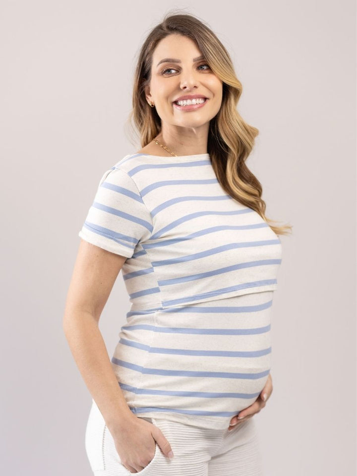 Blusa Lino Stripe Amamentação Manga Curta-Blusa-Mammy.b