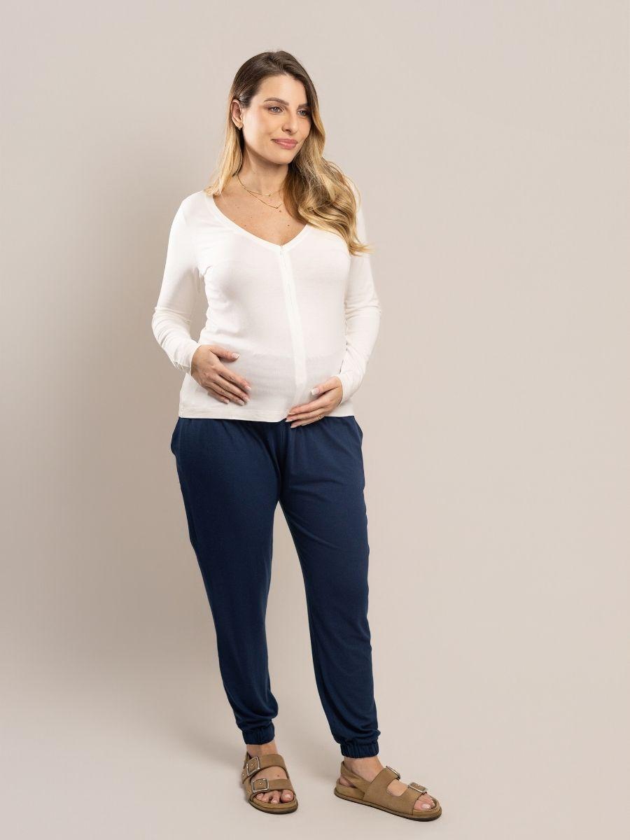 Calça Gestante com Cós em Lastex-Calça-Mammy.b