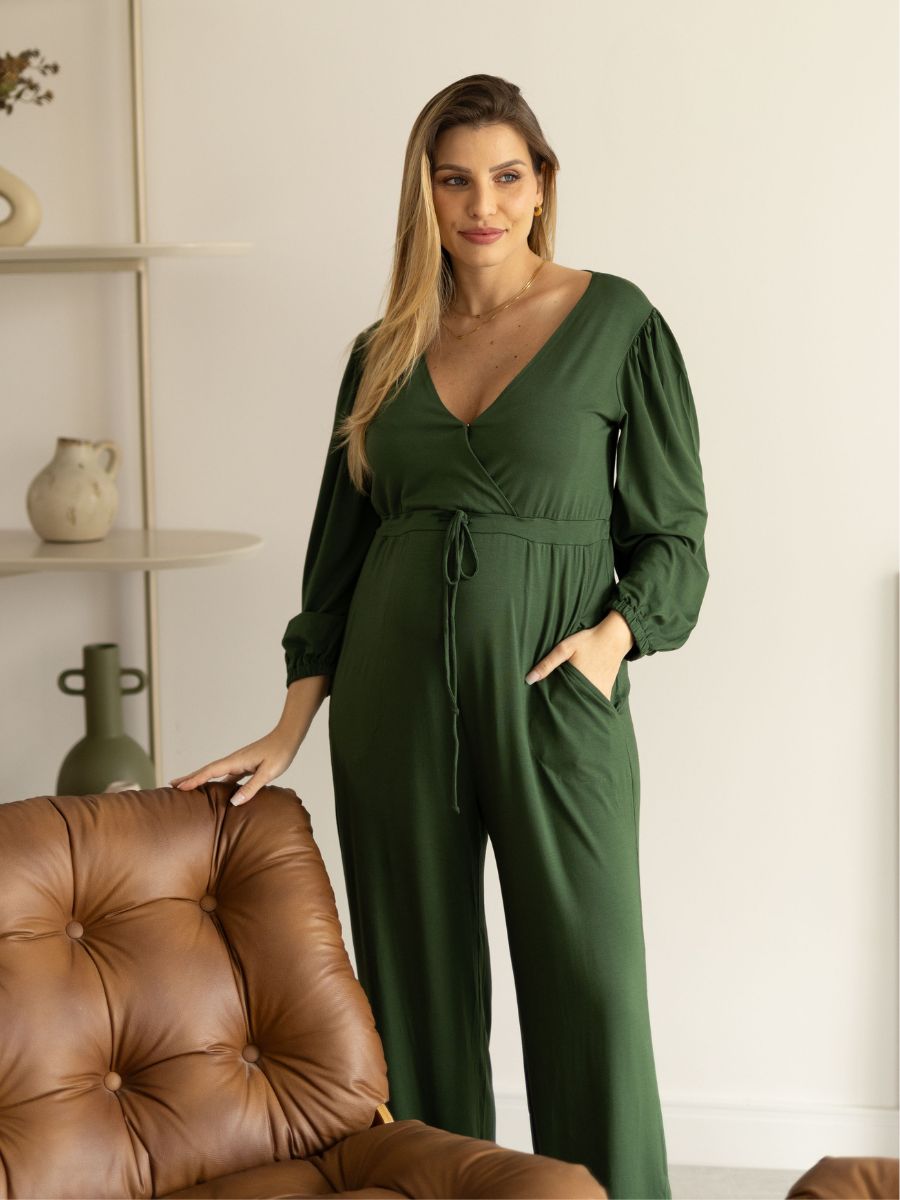 Macacão Amamentação Manga Longa com Decote Transpassado-Macacão-Mammy.b