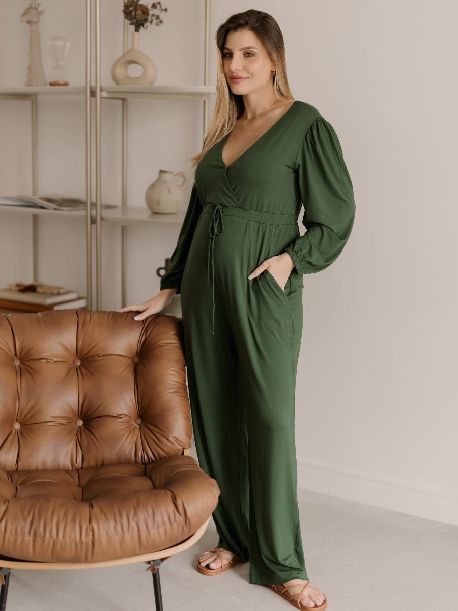 Macacão Amamentação Manga Longa com Decote Transpassado-Macacão-Mammy.b