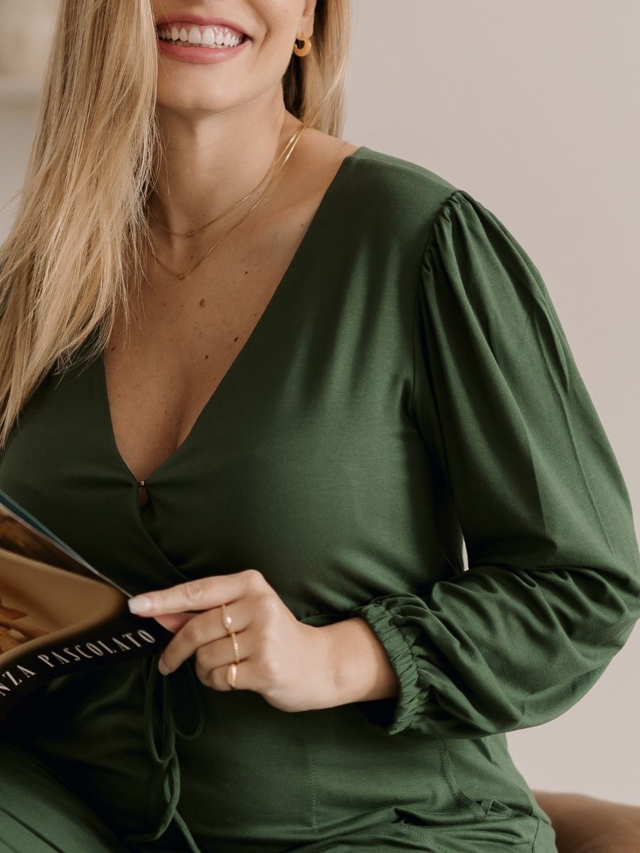 Macacão Amamentação Manga Longa com Decote Transpassado-Macacão-Mammy.b