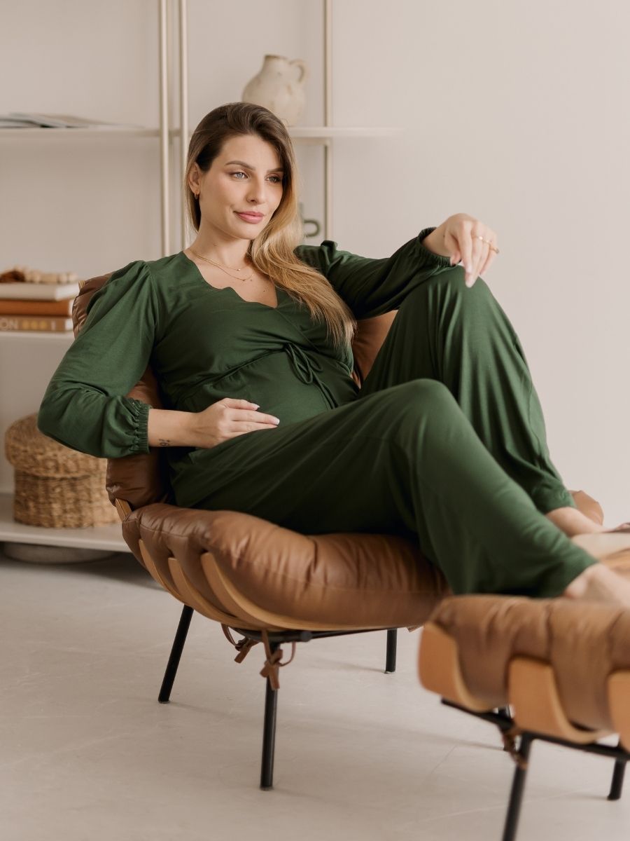 Macacão Amamentação Manga Longa com Decote Transpassado-Macacão-Mammy.b