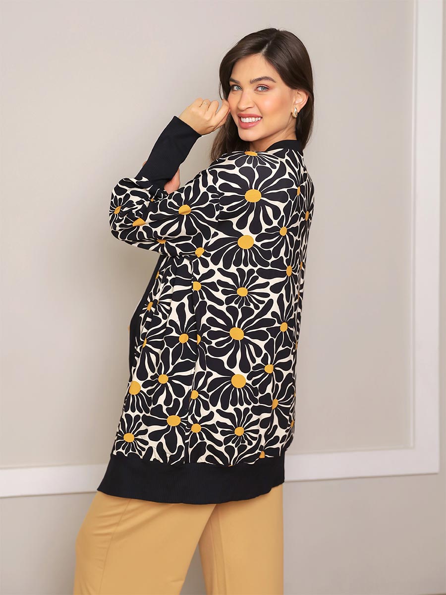 Maxi Cardigan Estampado Floral com Maxi Punho-Cardigan-Mammy.b