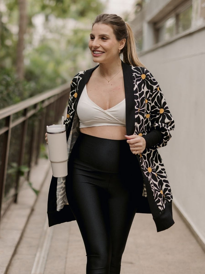 Maxi Cardigan Estampado Floral com Maxi Punho-Cardigan-Mammy.b