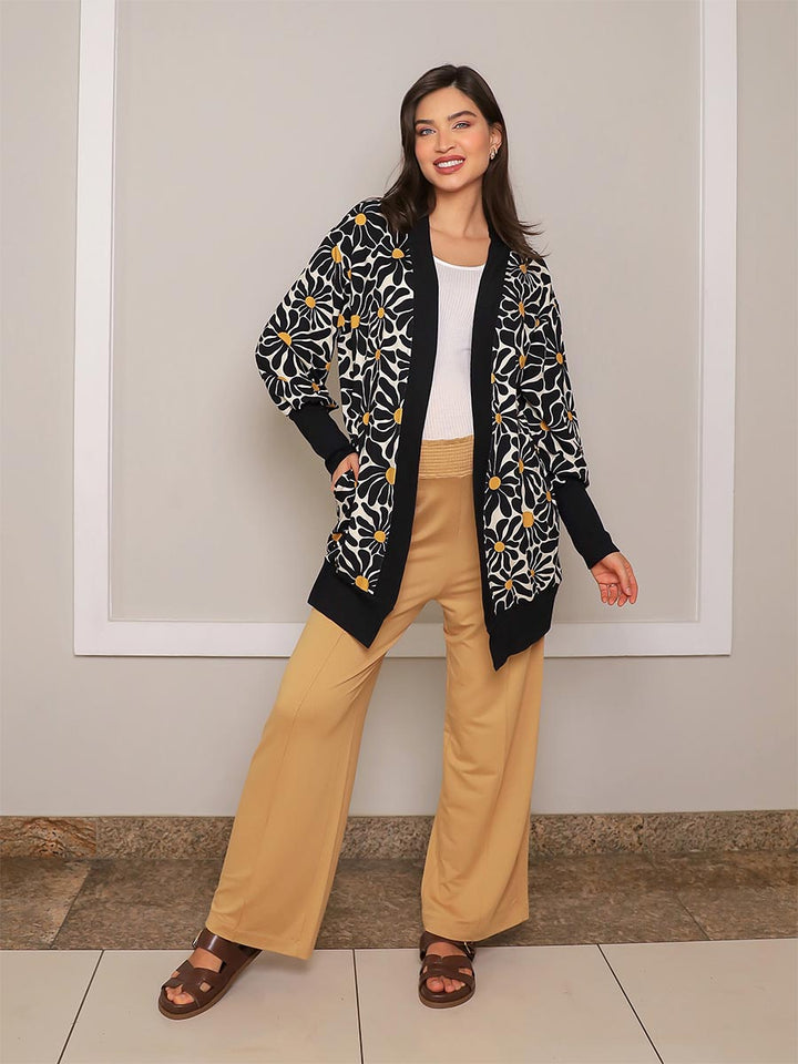 Maxi Cardigan Estampado Floral com Maxi Punho-Cardigan-Mammy.b