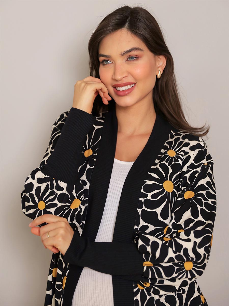 Maxi Cardigan Estampado Floral com Maxi Punho-Cardigan-Mammy.b