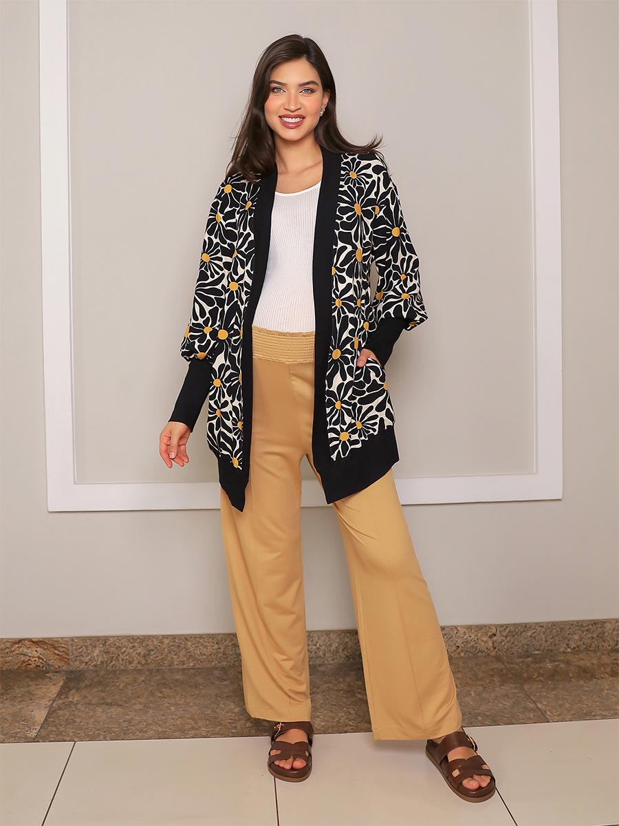 Maxi Cardigan Estampado Floral com Maxi Punho-Cardigan-Mammy.b