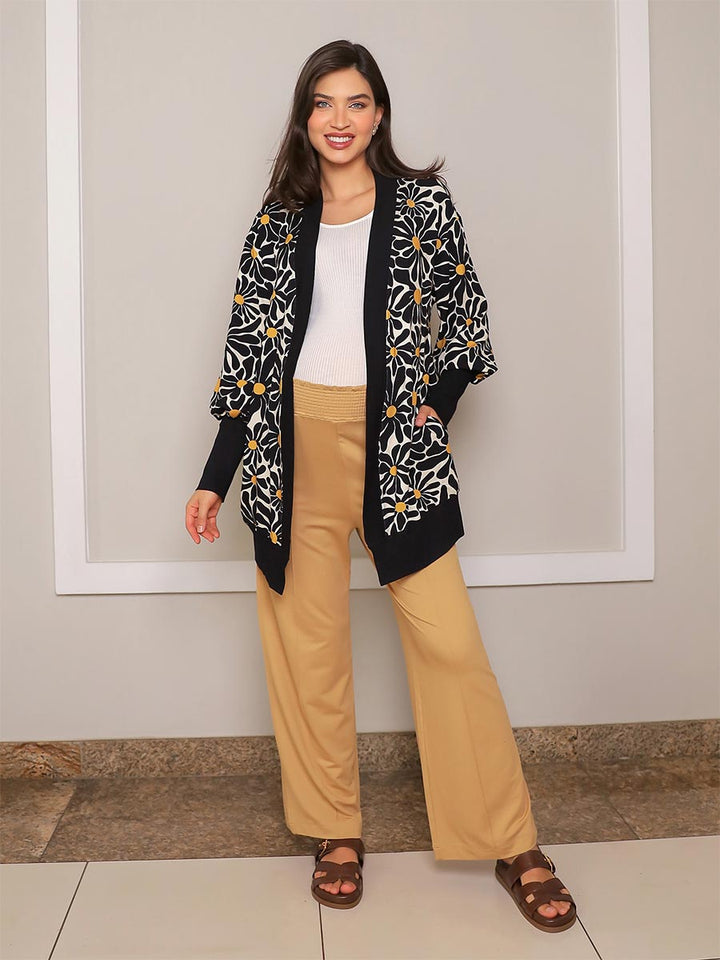 Maxi Cardigan Estampado Floral com Maxi Punho-Cardigan-Mammy.b