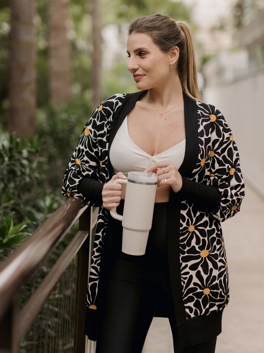 Maxi Cardigan Estampado Floral com Maxi Punho-Cardigan-Mammy.b