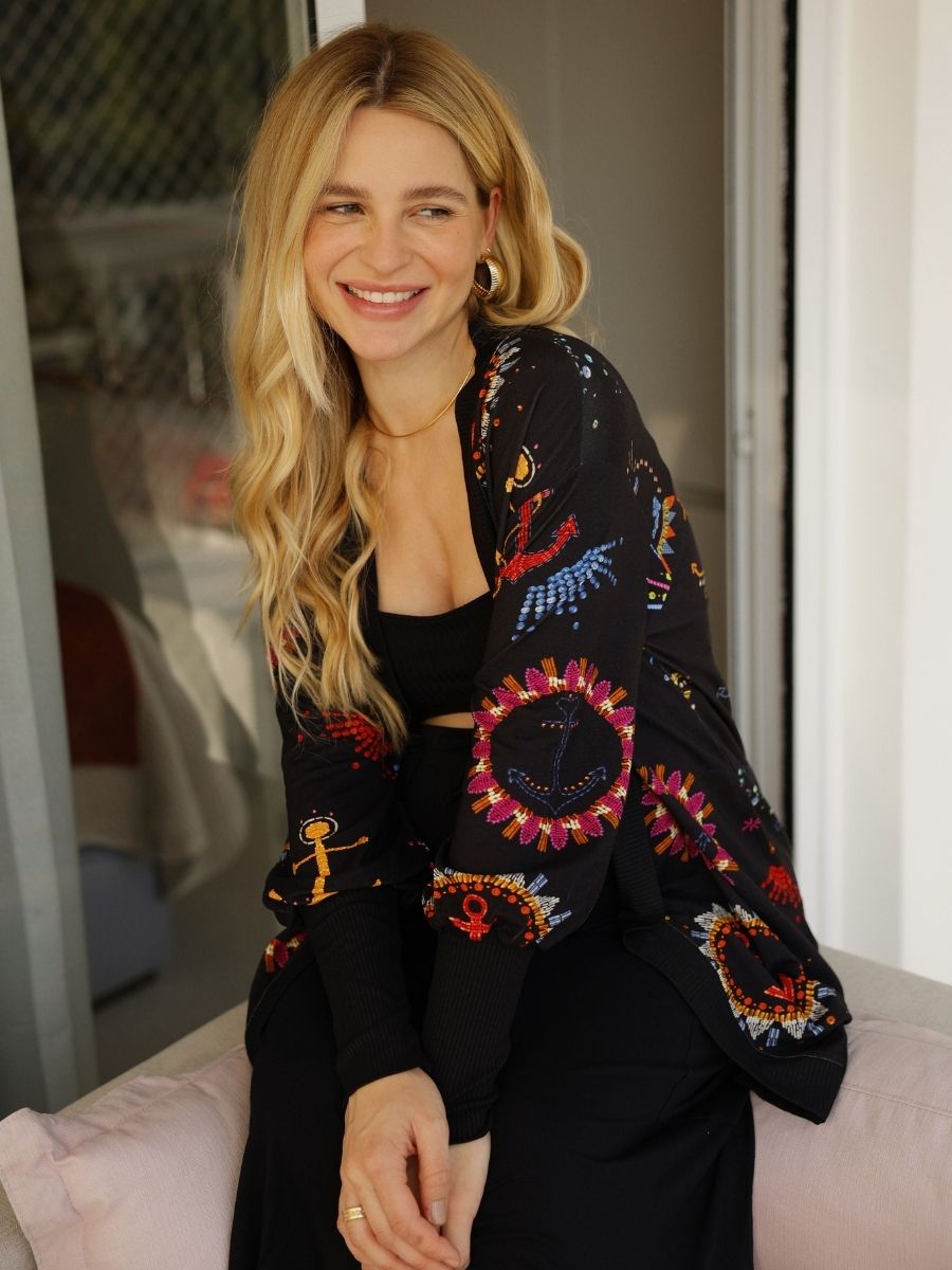 Maxi Cardigan Estampado Navy com Maxi Punho-Cardigan-Mammy.b