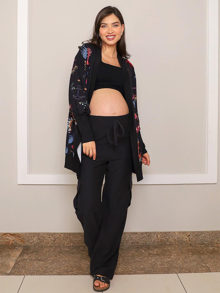 Maxi Cardigan Estampado Navy com Maxi Punho-Cardigan-Mammy.b