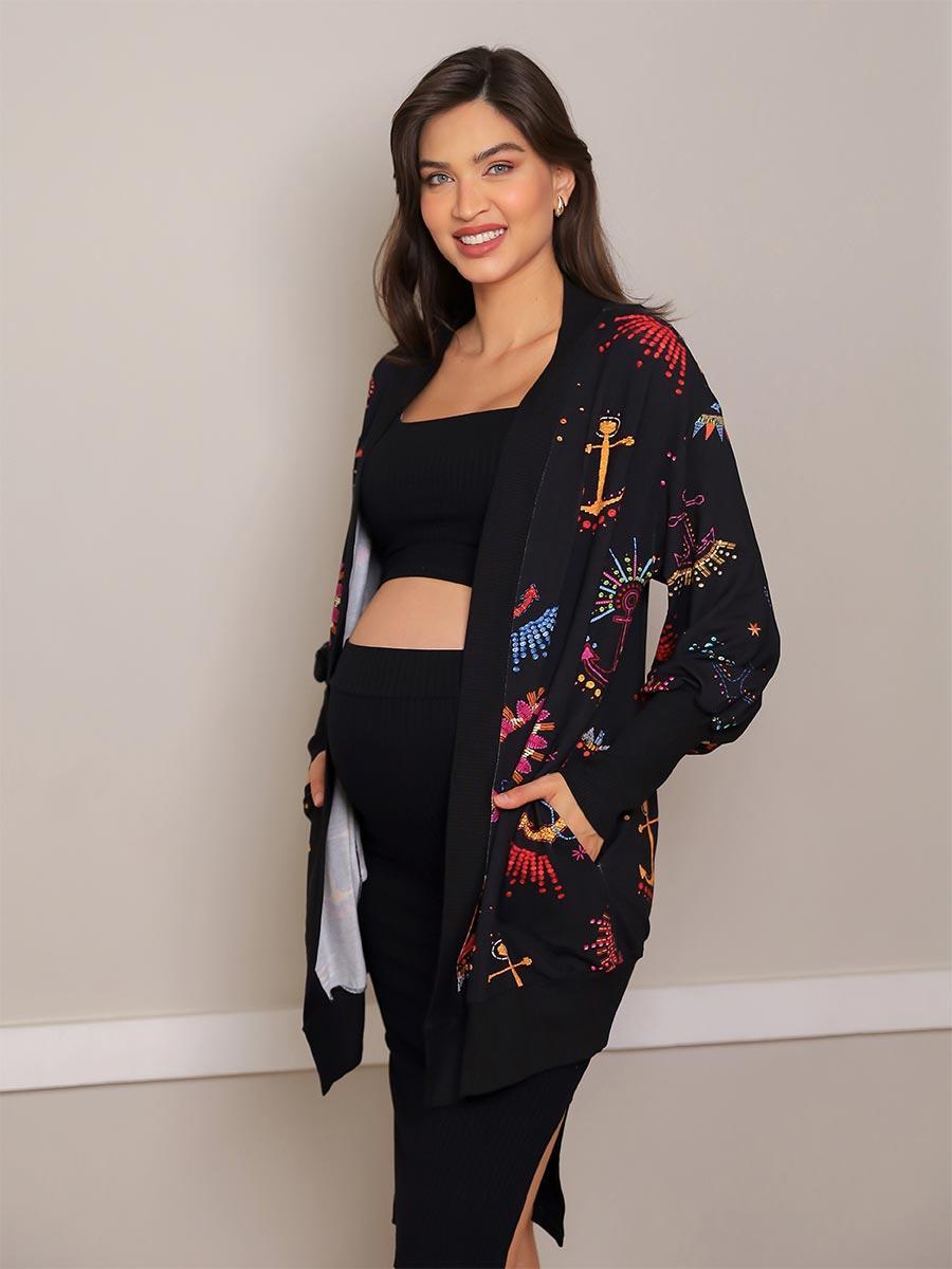 Maxi Cardigan Estampado Navy com Maxi Punho-Cardigan-Mammy.b