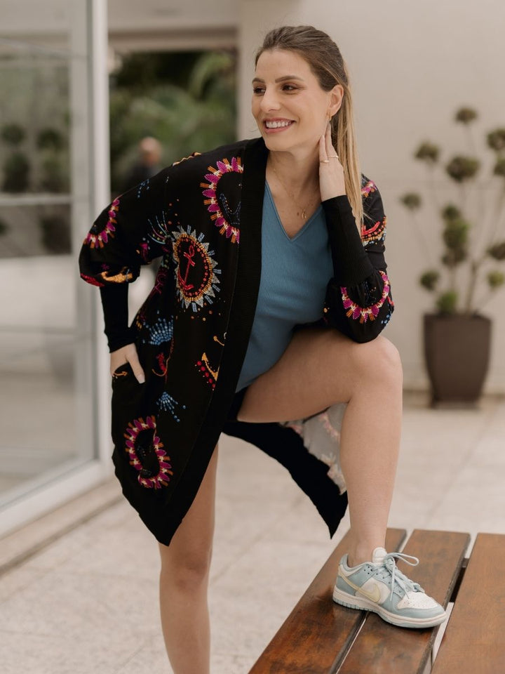 Maxi Cardigan Estampado Navy com Maxi Punho-Cardigan-Mammy.b