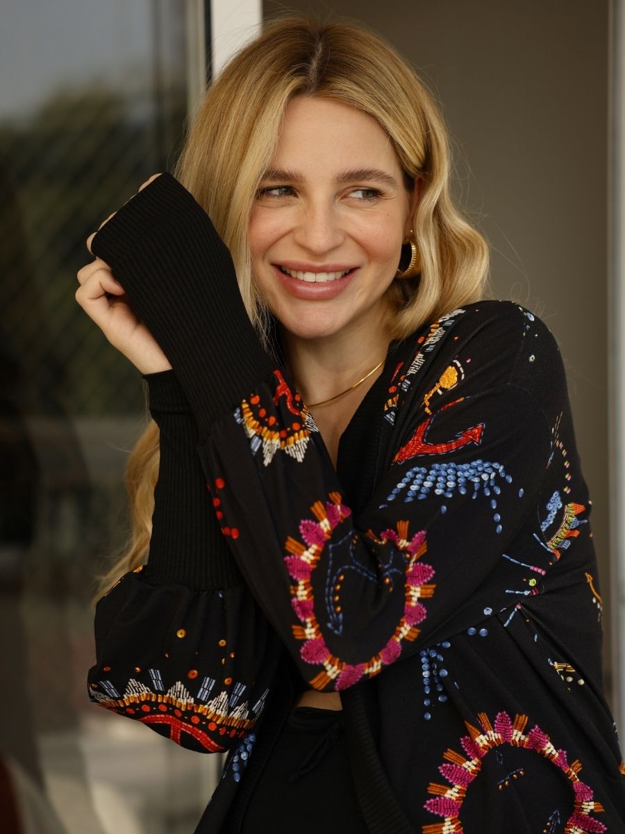 Maxi Cardigan Estampado Navy com Maxi Punho-Cardigan-Mammy.b