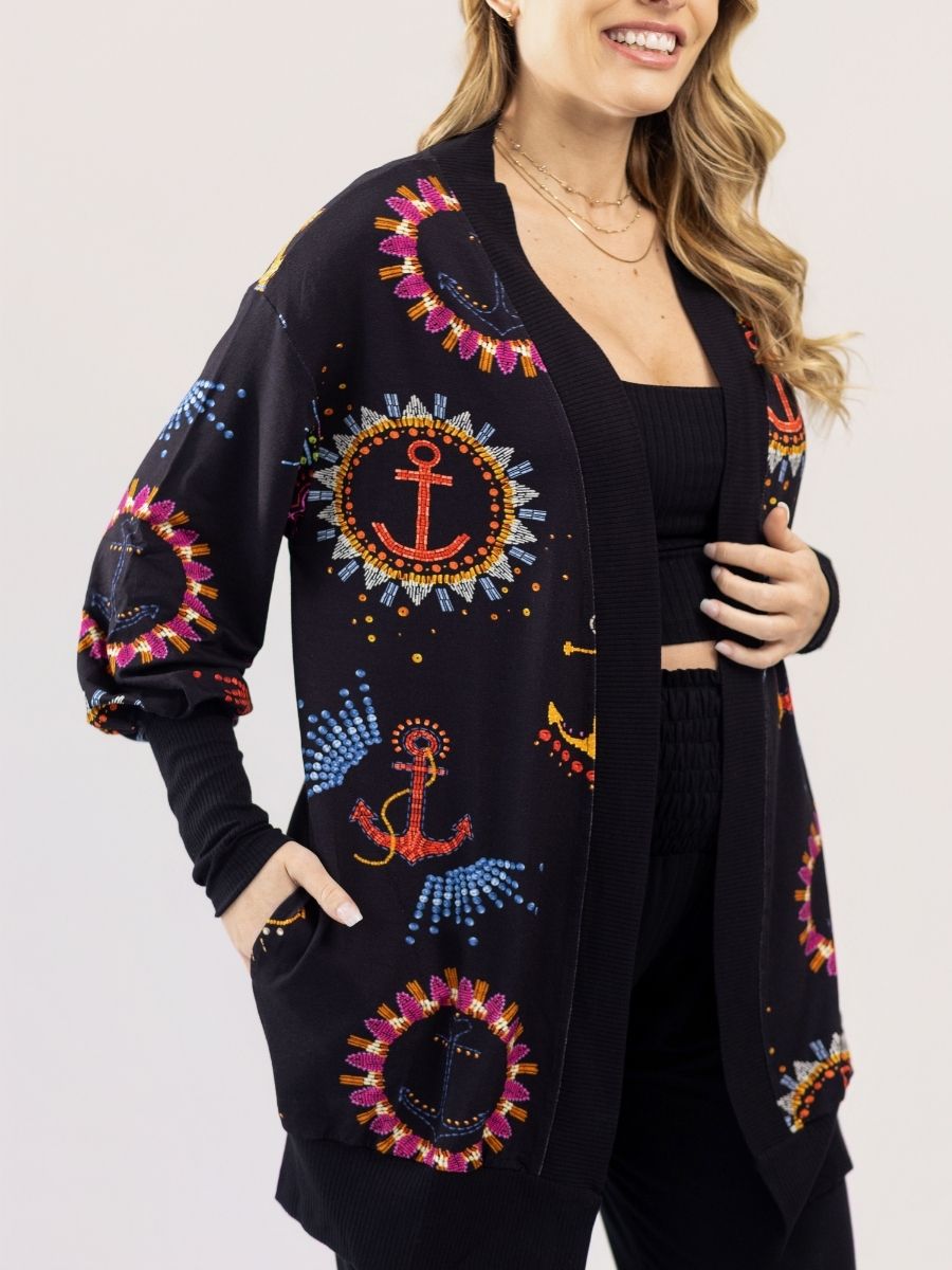 Maxi Cardigan Estampado Navy com Maxi Punho-Cardigan-Mammy.b