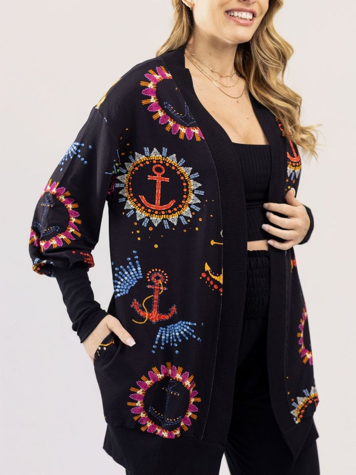 Maxi Cardigan Estampado Navy com Maxi Punho-Cardigan-Mammy.b