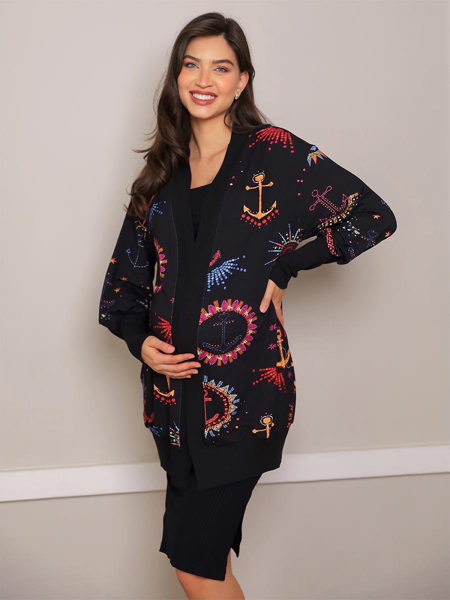 Maxi Cardigan Estampado Navy com Maxi Punho-Cardigan-Mammy.b