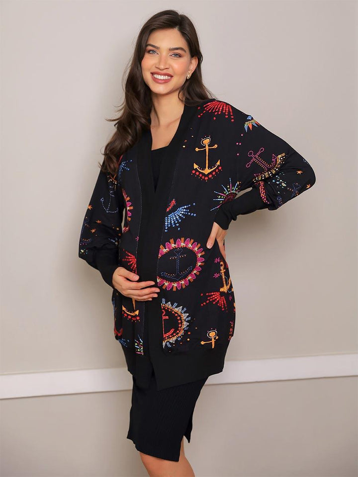Maxi Cardigan Estampado Navy com Maxi Punho-Cardigan-Mammy.b