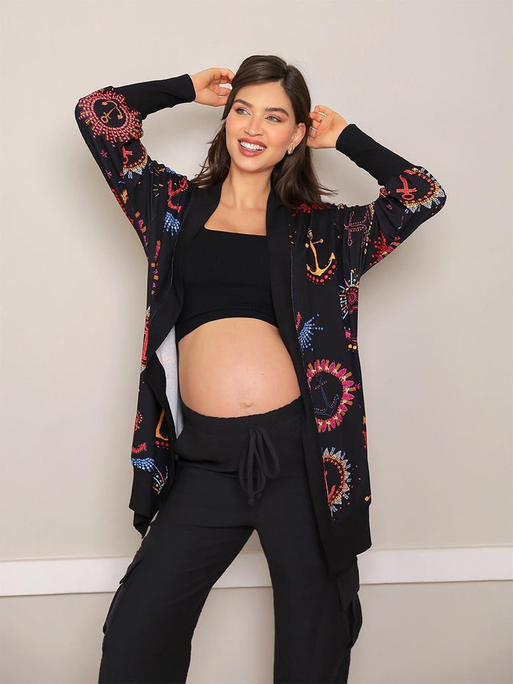 Maxi Cardigan Estampado Navy com Maxi Punho-Cardigan-Mammy.b