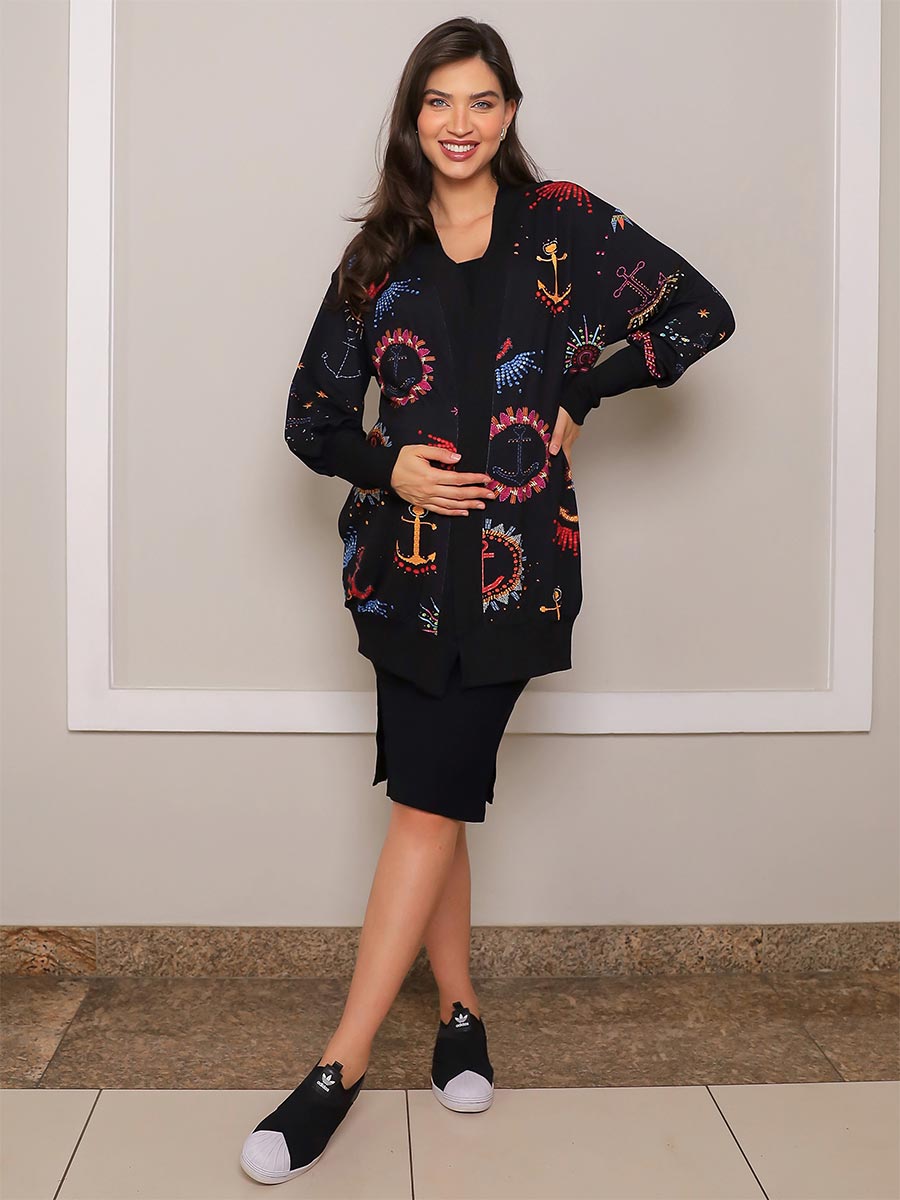 Maxi Cardigan Estampado Navy com Maxi Punho-Cardigan-Mammy.b