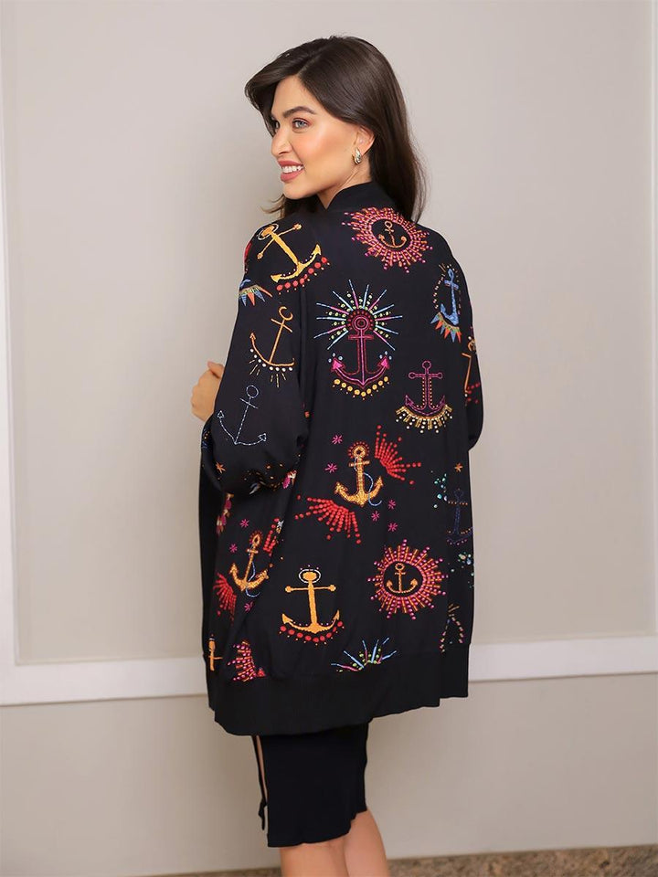 Maxi Cardigan Estampado Navy com Maxi Punho-Cardigan-Mammy.b