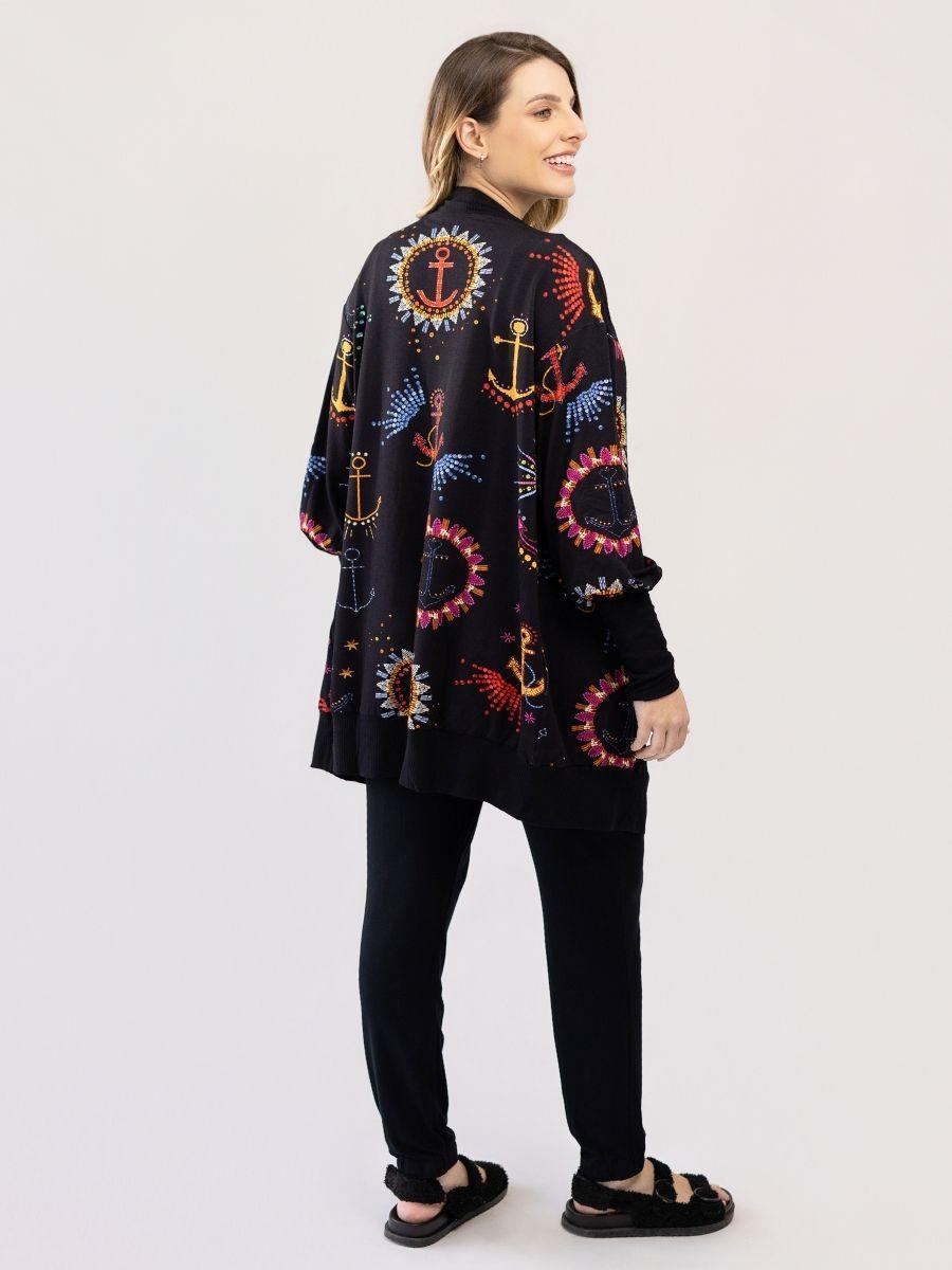 Maxi Cardigan Estampado Navy com Maxi Punho-Cardigan-Mammy.b