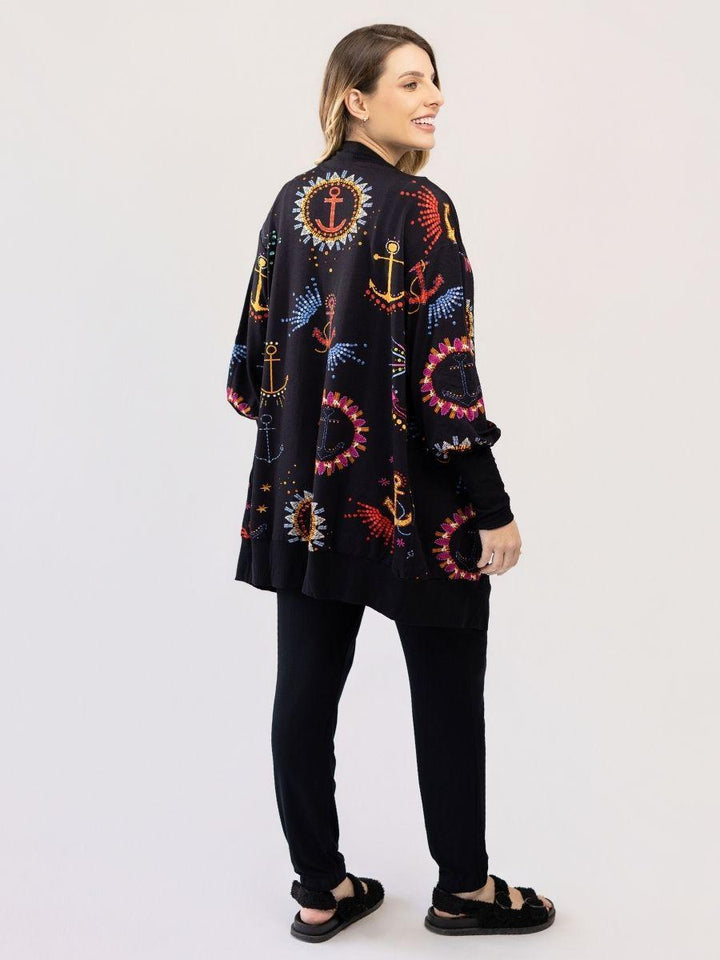 Maxi Cardigan Estampado Navy com Maxi Punho-Cardigan-Mammy.b