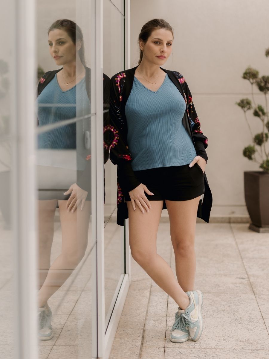 Maxi Cardigan Estampado Navy com Maxi Punho-Cardigan-Mammy.b