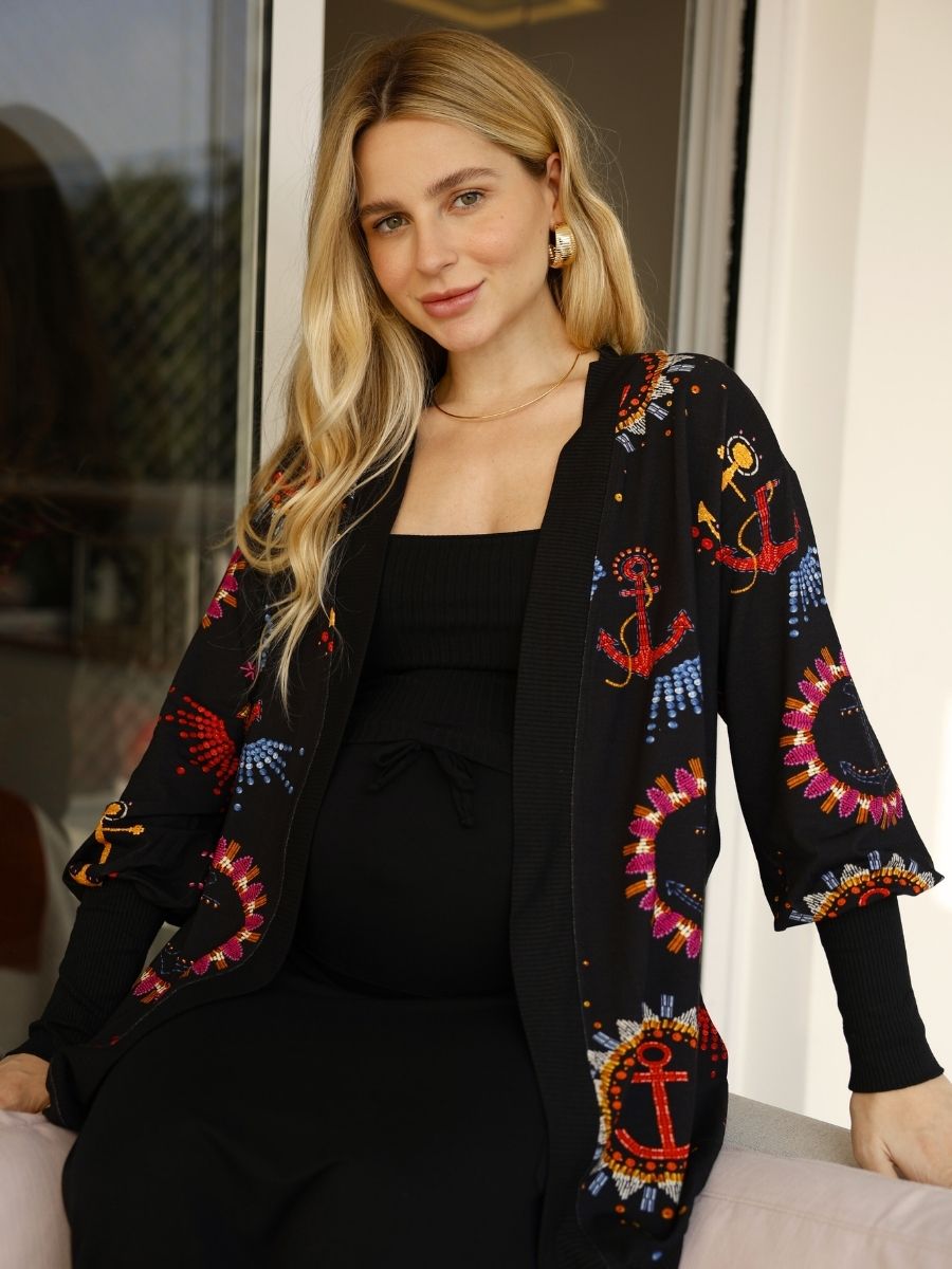 Maxi Cardigan Estampado Navy com Maxi Punho-Cardigan-Mammy.b