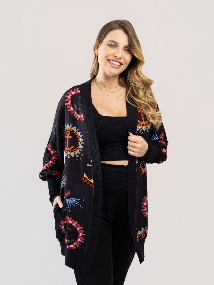 Maxi Cardigan Estampado Navy com Maxi Punho-Cardigan-Mammy.b