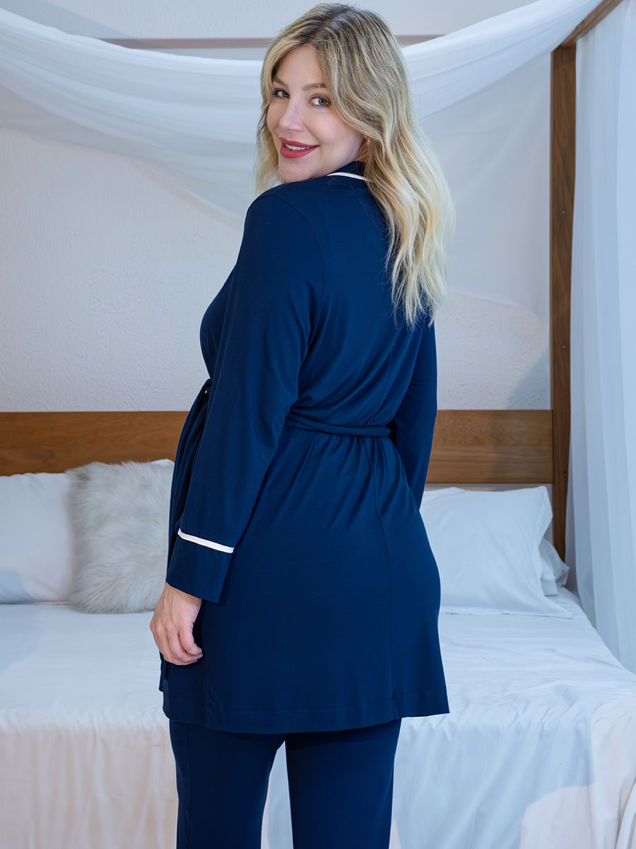 Pijama Maternidade 3 Peças - Calça, Regata Amamentação e Robe-Pijama-Mammy.b