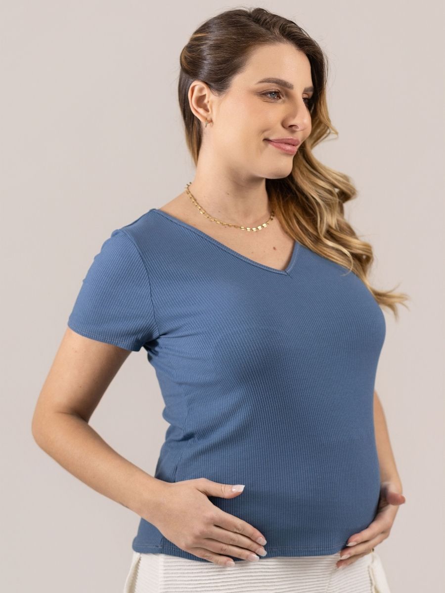 Ribana Manga Curta Decote V-Blusa-Mammy.b