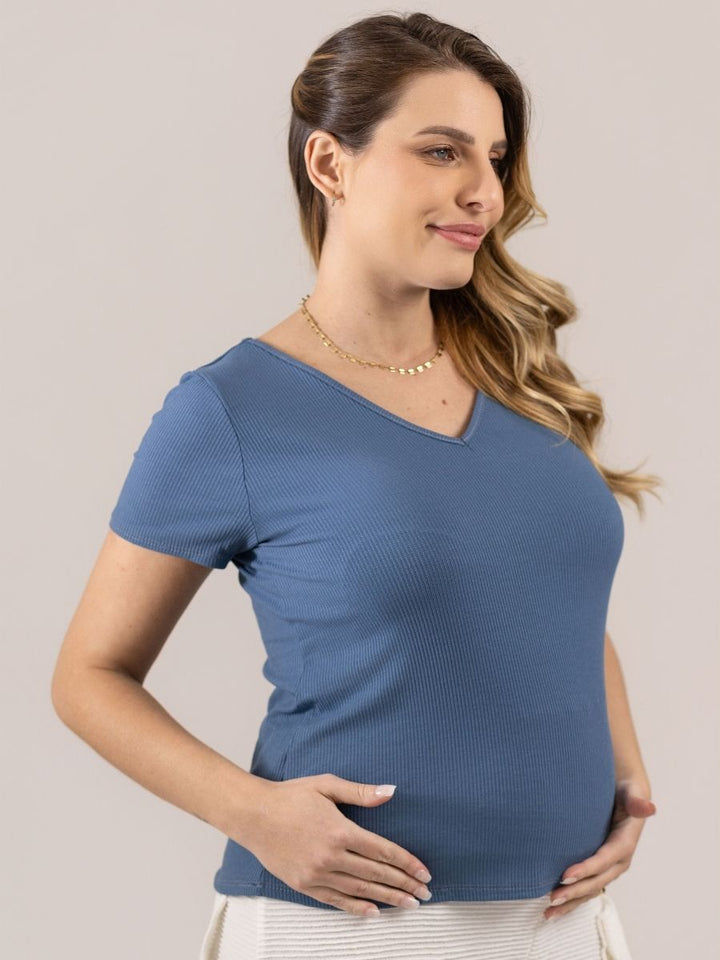 Ribana Manga Curta Decote V-Blusa-Mammy.b