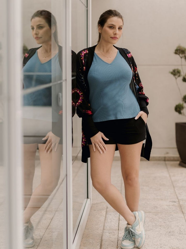 Ribana Manga Curta Decote V-Blusa-Mammy.b