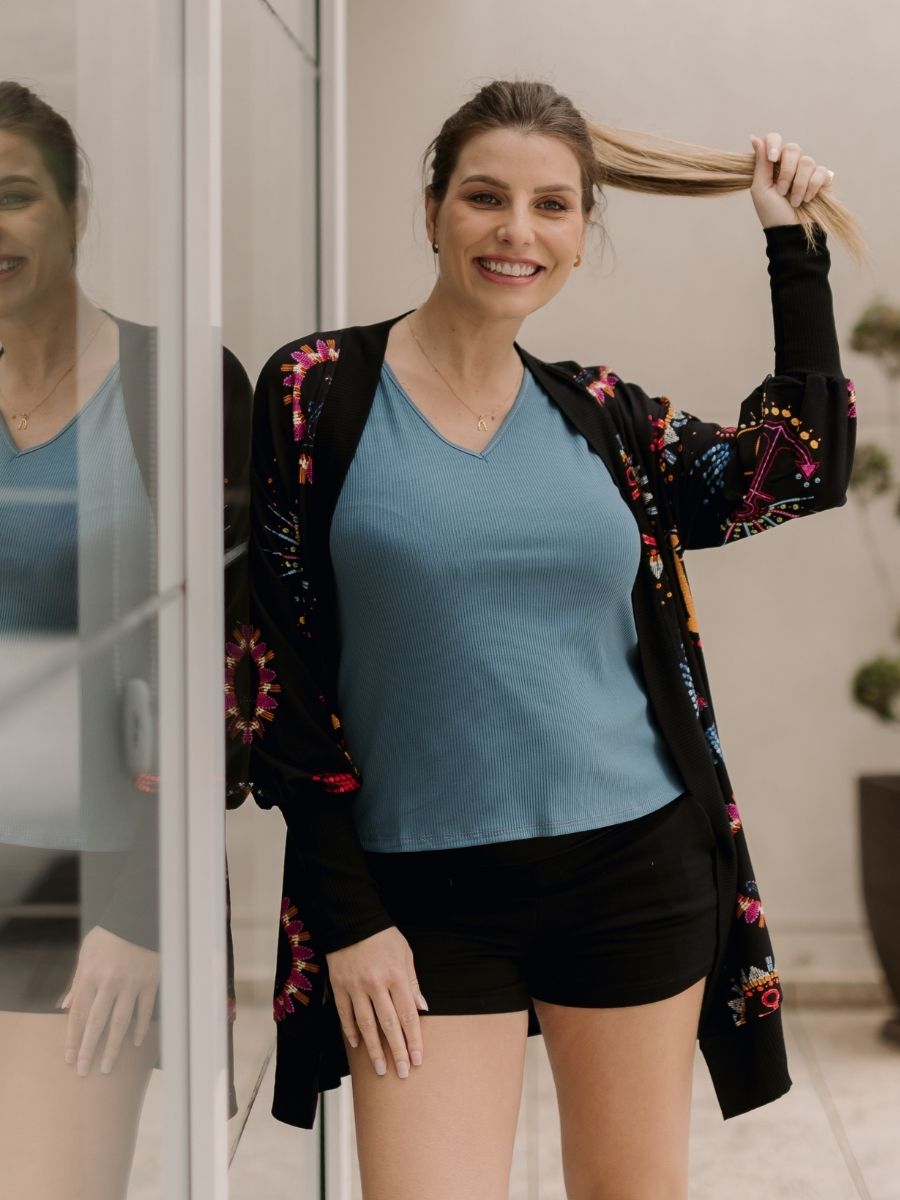 Ribana Manga Curta Decote V-Blusa-Mammy.b