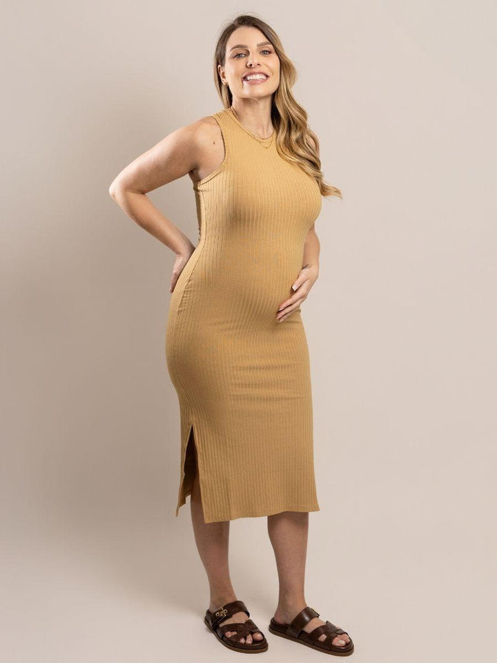 Vestido Gestante Canelado com Decote Nadador-Vestido-Mammy.b