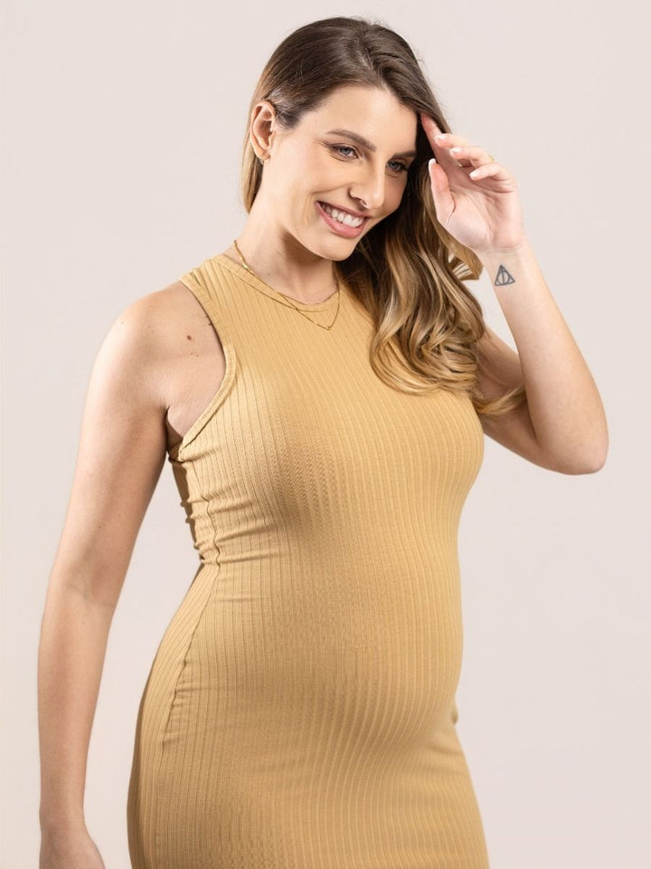 Vestido Gestante Canelado com Decote Nadador-Vestido-Mammy.b