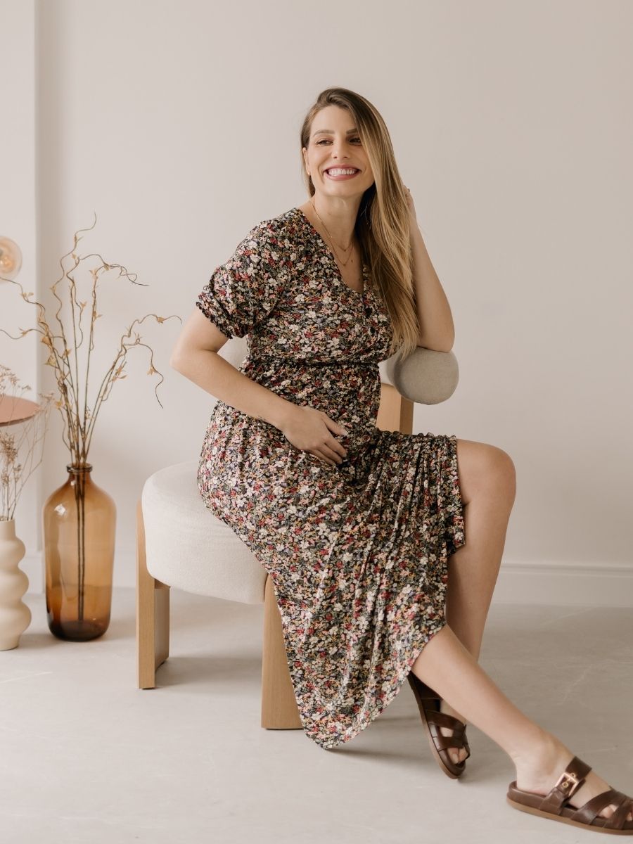 Vestido Gestante e Amamentação Mini Jardim Floral-Vestido-Mammy.b
